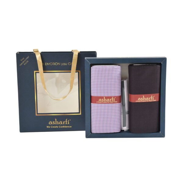 Men's Unstitched Pant Shirt Piece Fabric Combo Set with Handkerchief in Gift Pack Carrying Case (Free Size) Multicolour